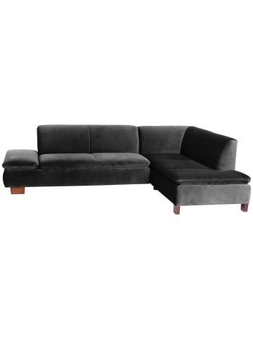 58 aufm Kessel ECKSOFA mit Ottomane rechts Kaye Samtvelours Buche nussbaum/schwarz