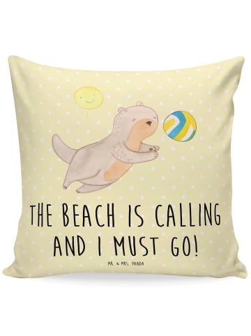 Mr. & Mrs. Panda Kissen 40x40 Sommer Meer Strand mit Spruch in Gelb Pastell