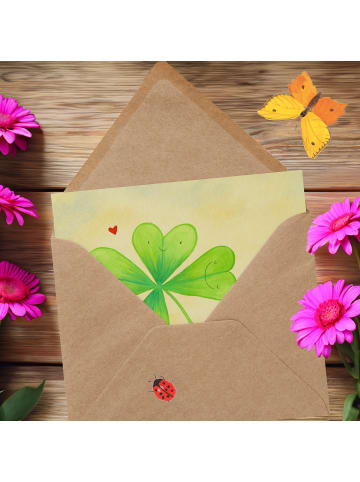 Mr. & Mrs. Panda Grußkarte Blume Kleeblatt Design mit Spruch in Weiß