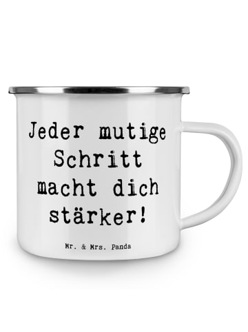 Mr. & Mrs. Panda Camping Emaille Tasse Spruch Angst überwinden m... in Weiß