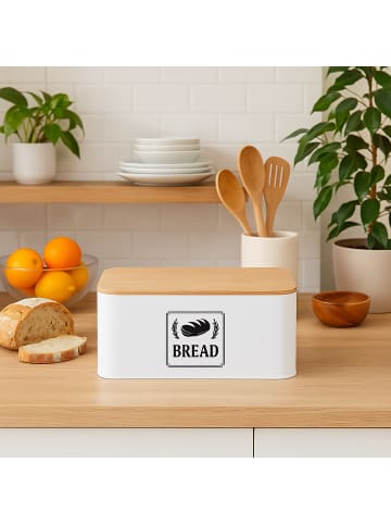 relaxdays Brotkasten in Weiß - (B)33 x (H)13,5 x (T)19 cm