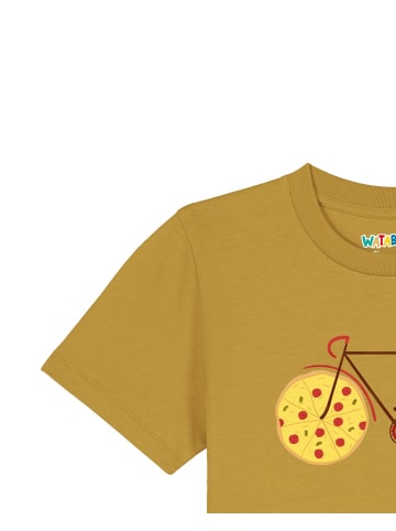 wat? Apparel T-Shirt Pizza Fahrrad in Ocker