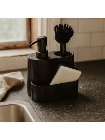 Excellent Houseware Spülmittelspender KIMU mit Bürste und Schwammfach in Schwarz
