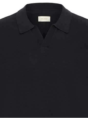 BLEND Einfarbig V-Ausschnitt Poloshirt Kurzarm in Schwarz