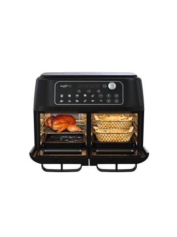 MAXXMEE Heißluft-Fritteuse Doppelkammer 11l 2400W schwarz mit Glastüren  Schwarz