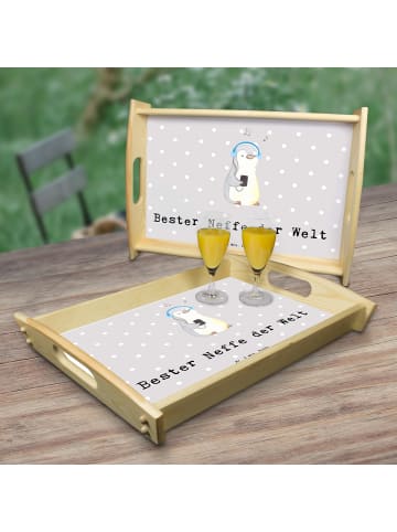 Mr. & Mrs. Panda Serviertablett Pinguin Bester Neffe der Welt mi... in Grau Pastell