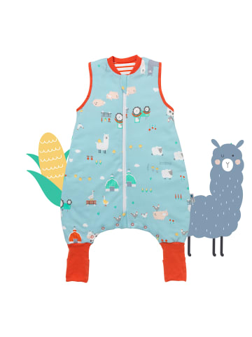 Schlummersack Bio Schlafsack mit Füßen und umklappbaren Bündchen 1.0 TOG in Blau