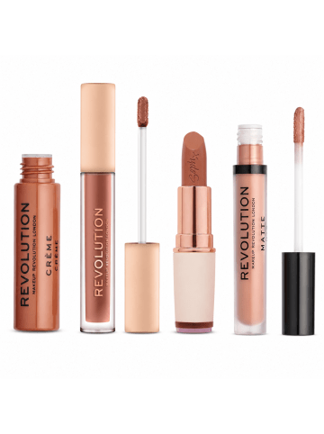 Makeup Revolution Lippen-Set – Cremiger Lippenstift + Metallischer Gloss + Matter Gloss + Soph X L