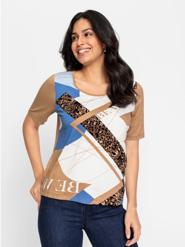 WITT WEIDEN Kurzarmshirt in camel-ecru-bedruckt