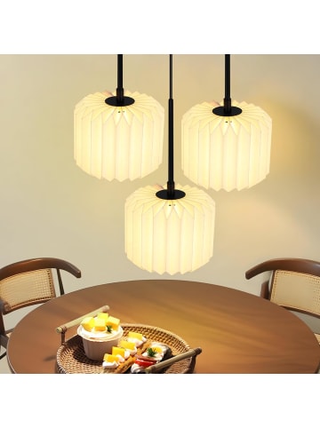 ZMH Pendelleuchte 3-flammige G9 in Weiß rund Vintage Papier Lampenschirm H 120cm