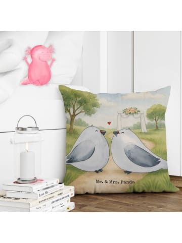 Mr. & Mrs. Panda Kissen 40x40 Tauben Liebe Design ohne Spruch in Weiß