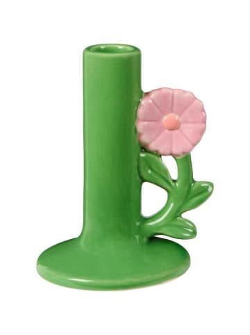 IB Laursen Kerzenhalter BLUME Grün mit Rosa Blume für 1 Kerze 13x10 cm