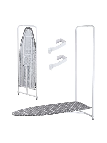 relaxdays Bügelbrett in Weiß/ Grau – (B)108,5 x (H)127,5 x (T)43 cm