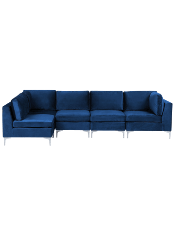 Beliani 5-tlg Ecksofa EVJA in Blau rechtsseitig
