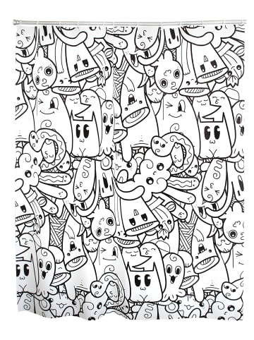 RIDDER Duschvorhang Folie Doodle inkl. Duschvorhangringe schwarz 180x200 cm