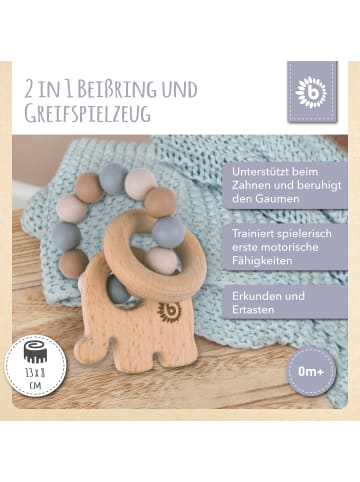 Bieco Spielwaren Greifling Holz Natur mit Silikon Elefant - ab Geburt in Beige