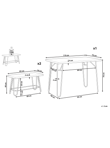 Beliani 3-tlg Esstisch Set KEMPTON in Grau/Schwarz