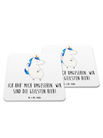 Mr. & Mrs. Panda Untersetzer Set Einhorn Mann mit Spruch in Weiß