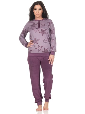 NORMANN Frottee Schlafanzug langarm Bündchen Sterne - 87148 in beere