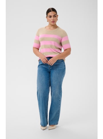 KAFFE curve Strickpullover KClizzy Regular fit in Feather Mel/ Pink Wide Stripe