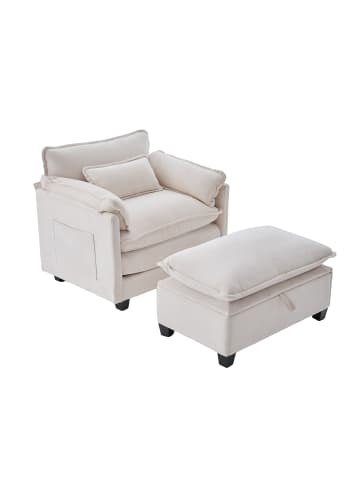ABRIHOME Sessel-Fußhocker mit Stauraum, Samt-Loungesessel in Beige