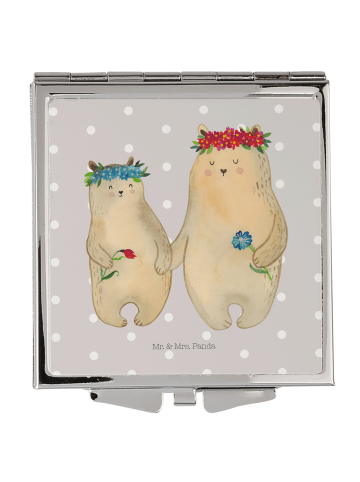 Mr. & Mrs. Panda Schminkspiegel Bären mit Blumenkranz ohne Spruch in Grau Pastell
