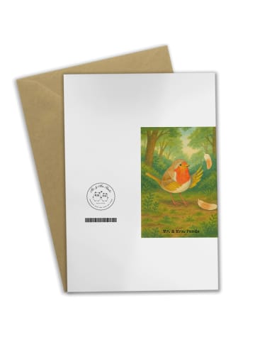 Mr. & Mrs. Panda babykarte Rotkehlchen Federn Design ohne Spruch in Weiß