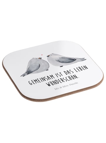 Mr. & Mrs. Panda Tassen Untersetzer Tauben Liebe mit Spruch in Weiß