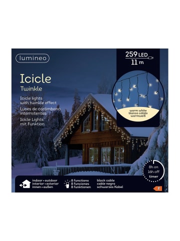 LUMINEO Lichtervorhang ICICLE TWINKLE 259 LED 11 m, schwarzes Kabel in warm weiß