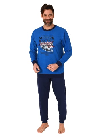 NORMANN langarm Schlafanzug Bündchen Pyjama - 83225 in blau