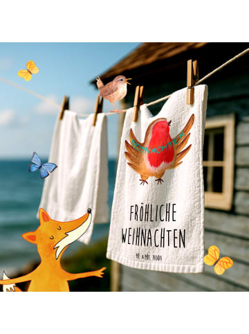 Mr. & Mrs. Panda Gästehandtuch Rotkehlchen Weihnachten mit Spruch in Weiß