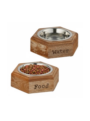 relaxdays 2-tlg. Hunde Napfset in Natur/Silber -  (B)23,5 x (H)7,5 x (T)21 cm