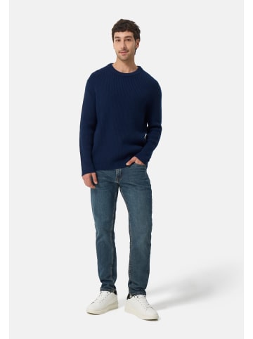 CASH-MERE.CH Grobgestrickter Wolle Rundhals Pullover in Dunkelblau