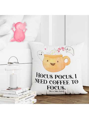 Mr. & Mrs. Panda Zierkissen Kaffee Gespenst mit Spruch in Weiß
