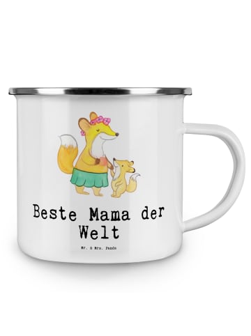 Mr. & Mrs. Panda Emaille Tasse Fuchs Beste Mama der Welt mit Spruch in Weiß