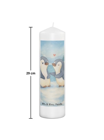 Mr. & Mrs. Panda Kerze Pinguine trösten Design ohne Spruch in Weiß