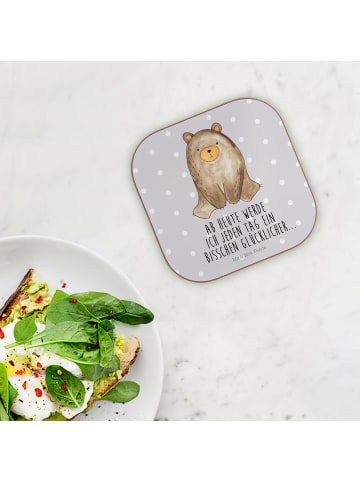 Mr. & Mrs. Panda Tassenuntersetzer Bär sitzend mit Spruch in Grau Pastell