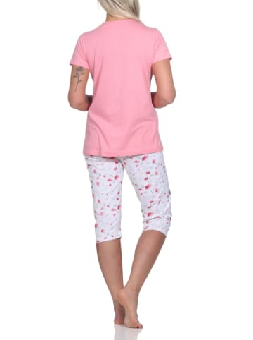 NORMANN Eleganter Damen Capri Pyjama, Schlafanzug mit Capri Hose - 86342 in rosa