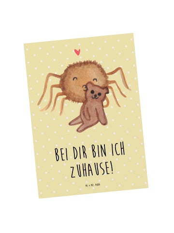 Mr. & Mrs. Panda Postkarte Spinne Agathe Teddy mit Spruch in Gelb Pastell