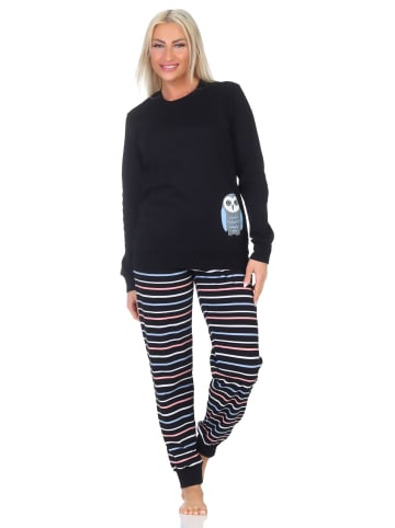 NORMANN Interlock Schlafanzug langarm Bündchen Tiermotiv - 87327 in schwarz