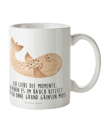 Mr. & Mrs. Panda Kunststoffbecher Robbe Liegen mit Spruch in Weiß