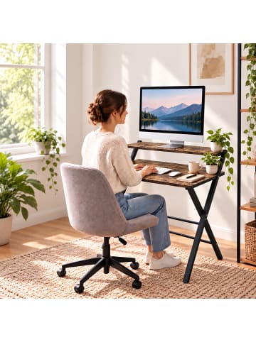 relaxdays Schreibtisch in Braun/ Schwarz - (B)70 x (H)82 x (T)56 cm