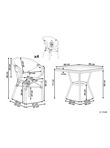 Beliani 5-tlg Gartentisch Set CASPRI II in Grau/Braun