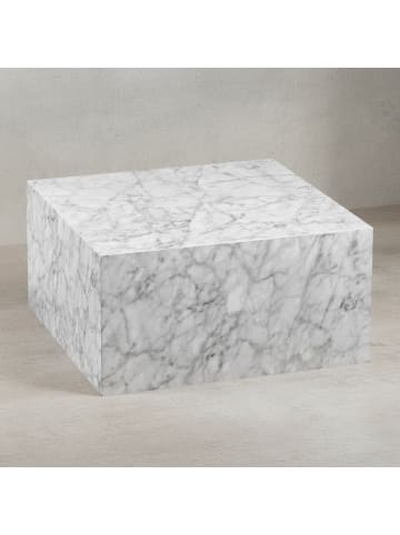 KADIMA DESIGN Couchtisch MONOBLOC 60x30x60 cm Hochglanz mit Marmor Optik Weiß in Grau