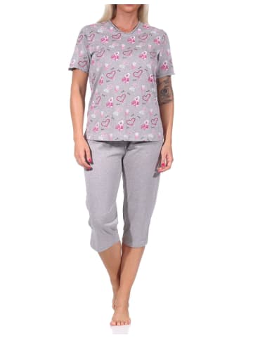 NORMANN kurzarm Capri Schlafanzug Herz - 72670 in Grau