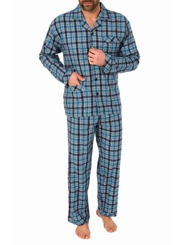 NORMANN Flanell Pyjama Schlafanzug zum durchknöpfen - 38288 in marine
