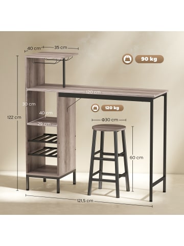 HOMCOM Bartisch Set in Grau 121,5L x 40B x 122H cm
