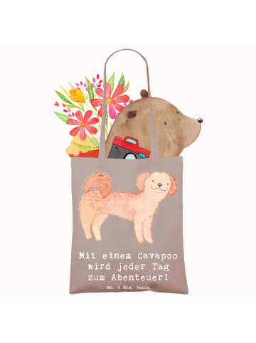 Mr. & Mrs. Panda Tasche Cavapoo Abenteuer mit Spruch in Braun Pastell