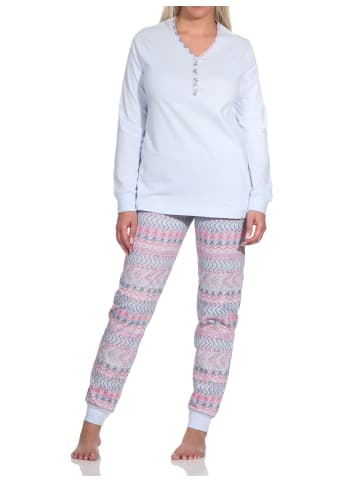 NORMANN Langarm Schlafanzug Pyjama Bündchen Ethnolook - 78514 in hellblau