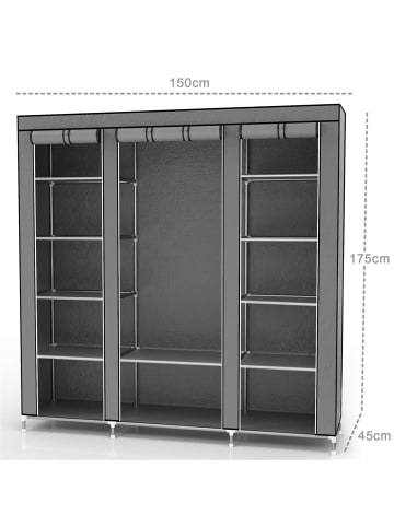 Intirilife Stoffschrank 150x175x45 cm in ASCH GRAU